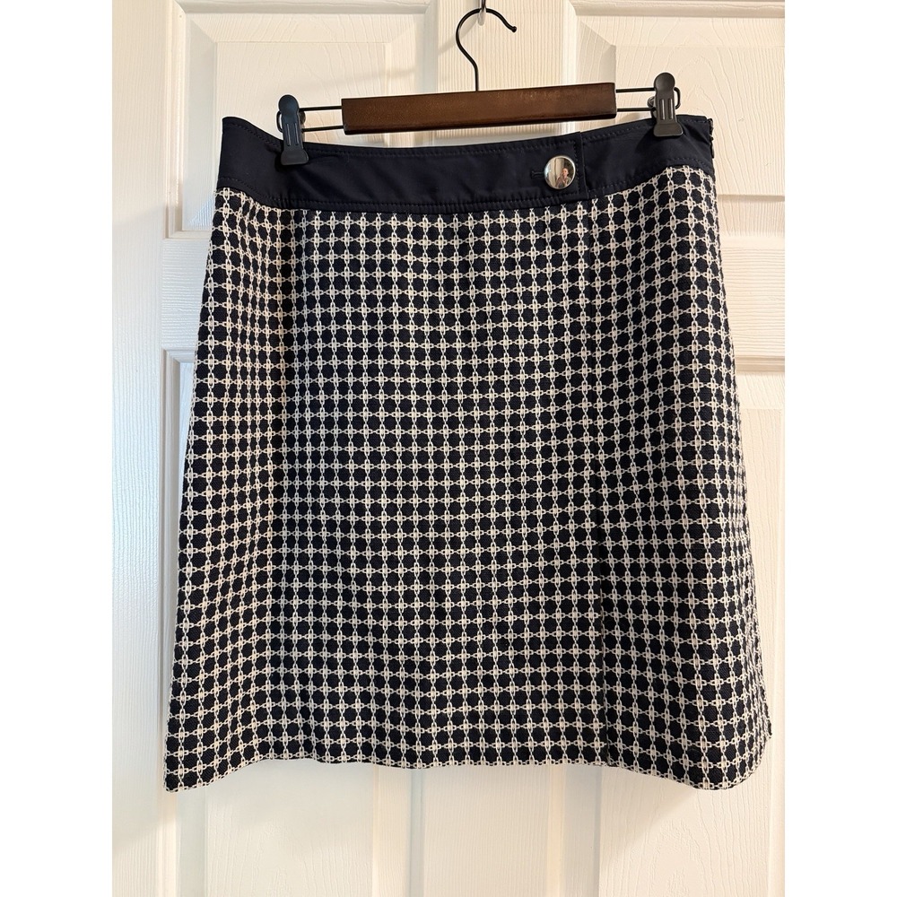 Ann Taylor Women's 12 Geometric A-Line Cotton Twill Short Zip Skirt Blue White